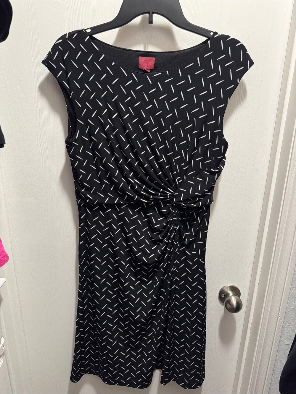 212 Collection Black Midi Dress with White Dash Print